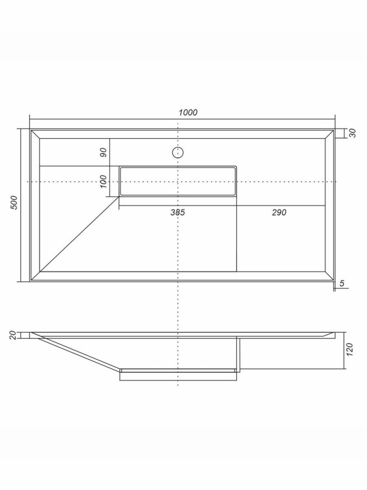 Раковина для ванной кварцевая Uperwood Lotus Quartz 100х50х13 см, серая матовая, бетон