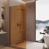 Душевая перегородка Волк-Ин (Walk-In) VLSW-1H900GSGM, 900*2000, вороненая сталь, стекло янтарь
