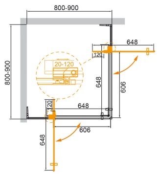 Душевой уголок CEZARES SLIDER-A-2-80/90-GRIGIO-BORO