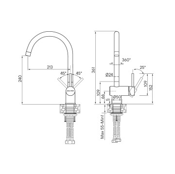 Смеситель для кухни Bend, нержавеющая сталь, Be212066-SS(BS), Paulmark
