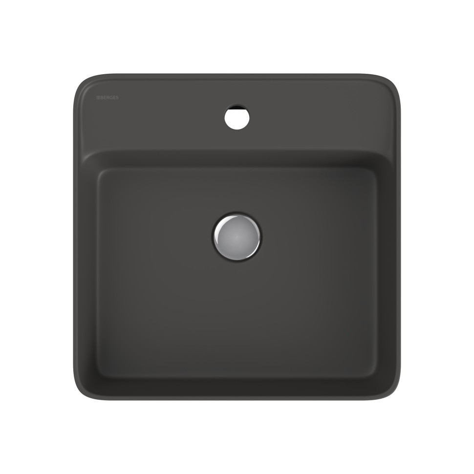 Раковина BERGES Ego SL накладная, 45x45 см, матовый антрацит, с отверстием под смеситель