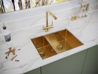 Мойка нерж. сталь GERBERG 59/2S UNI, PM225944-BGR, брашированное золото, правая, PVD, 590х440мм, Paulmark