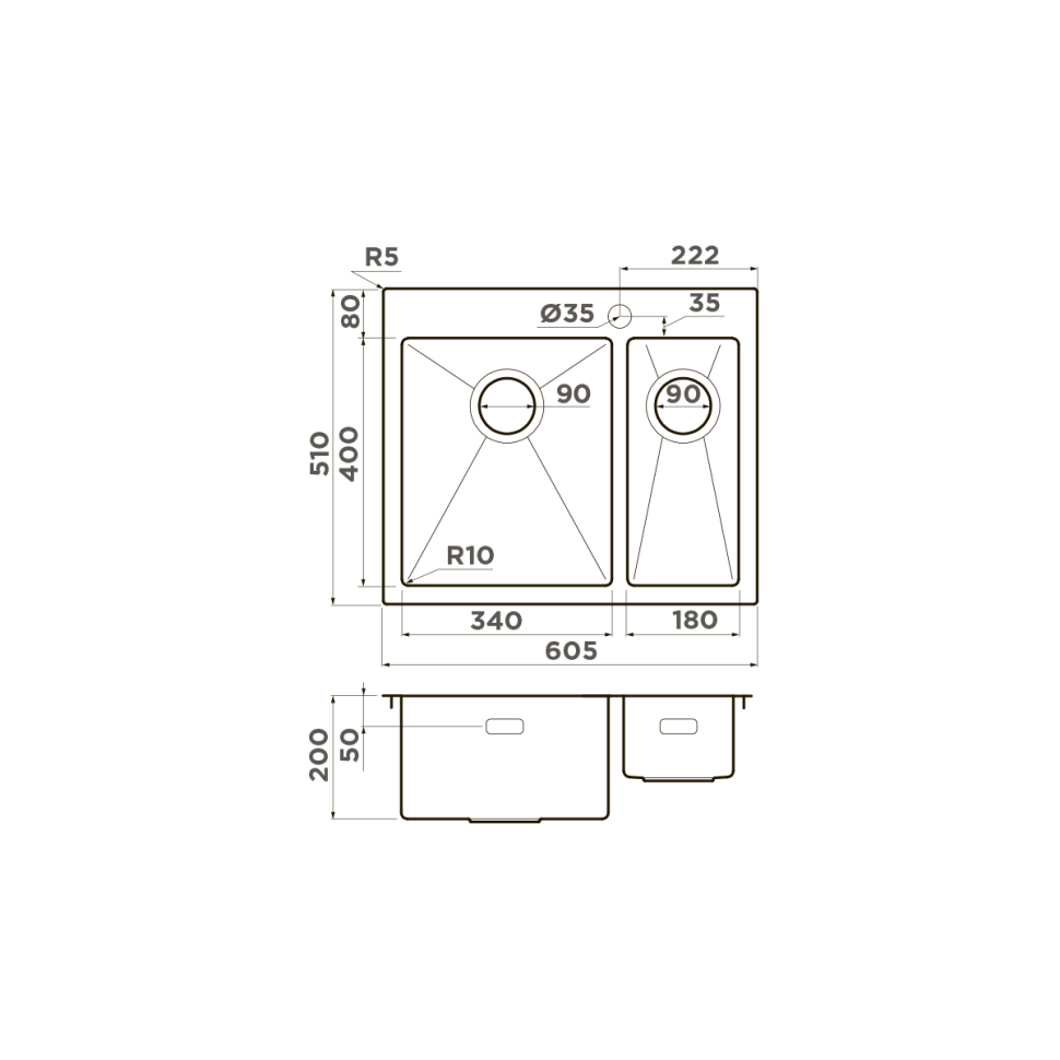 Кухонная мойка Omoikiri Akisame 60-2-L-IN нерж. сталь/нержавеющая сталь