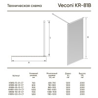 Душевая перегородка Veconi Korato KR-81B, 1200x2000, черный, стекло прозрачное