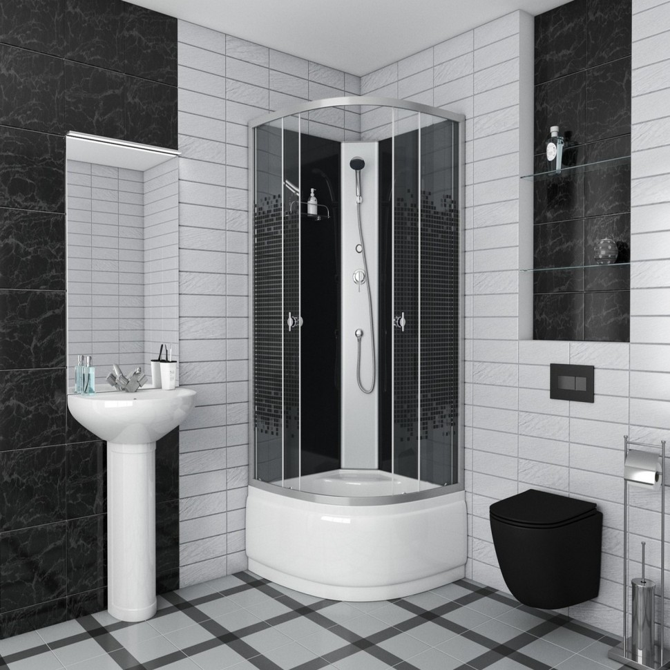 Душевая кабина Niagara Eco NG-7508-14BK (90х90х200) высокий поддон(40см),стекло мозаика,4 места