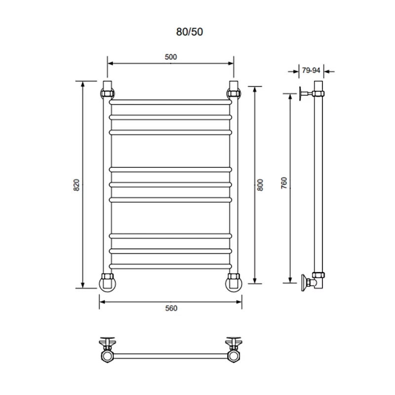Полотенцесушитель водяной Veconi Voga, 50/80, черный