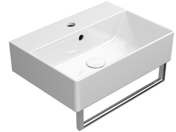 Раковина накладная/подвесная GSI KUBE X 9447111 500 мм х 370 мм, с 1 отверстием под смеситель, с переливом, без крепежа, белая глянцевая
