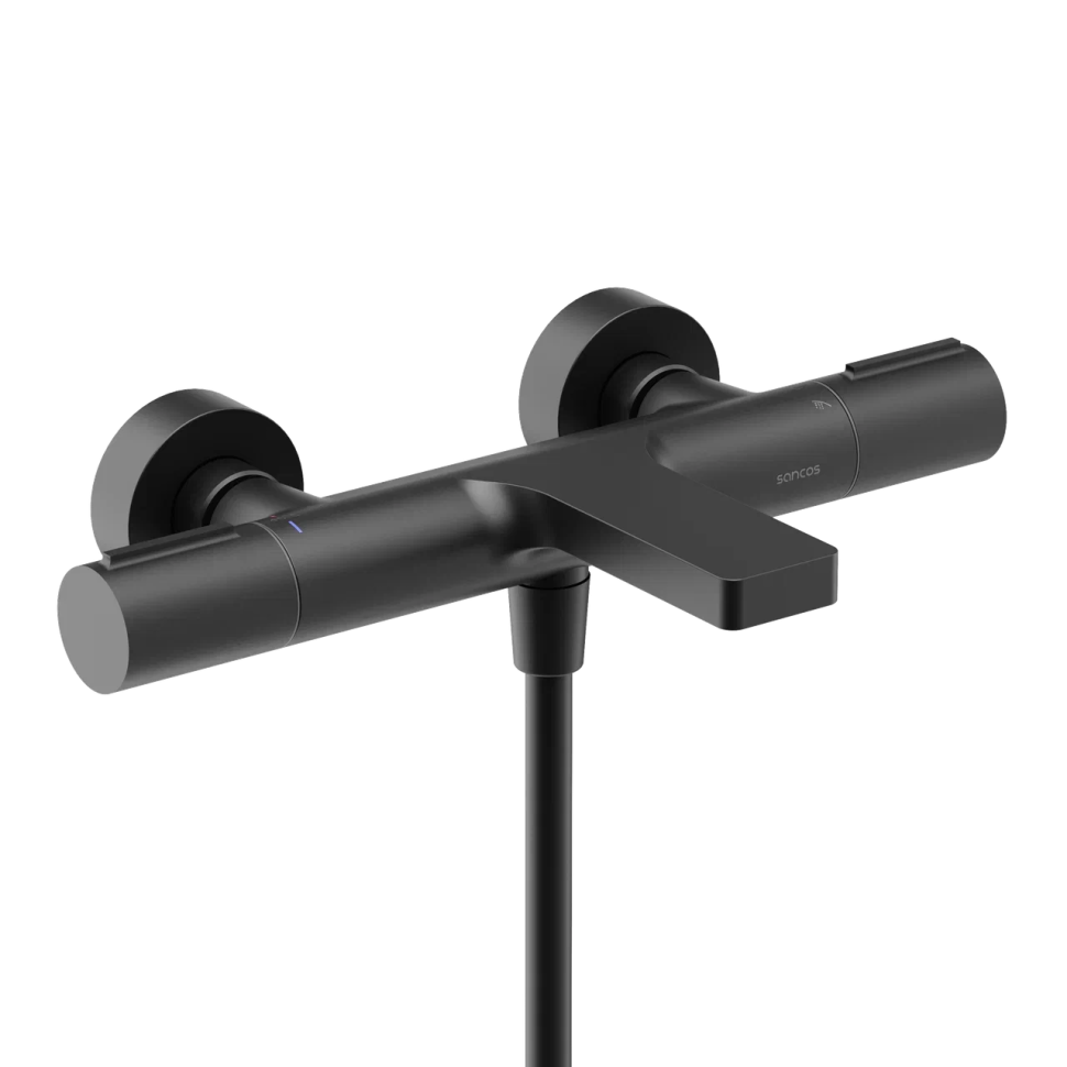 Термостатический смеситель для ванны и душа SANCOS Etna, черный матовый, арт. SC9006MB