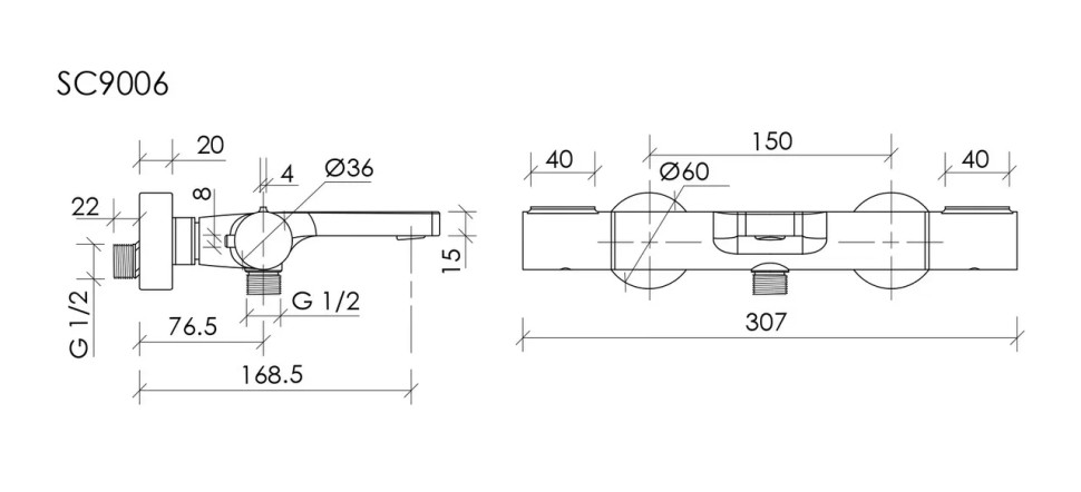 Термостатический смеситель для ванны и душа SANCOS Etna, черный матовый, арт. SC9006MB