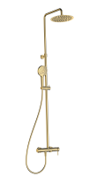 AQM8011BG Душевая система со смесителем и изливом, O250, лейка 3 реж, 1100-1500мм, золото шлифован