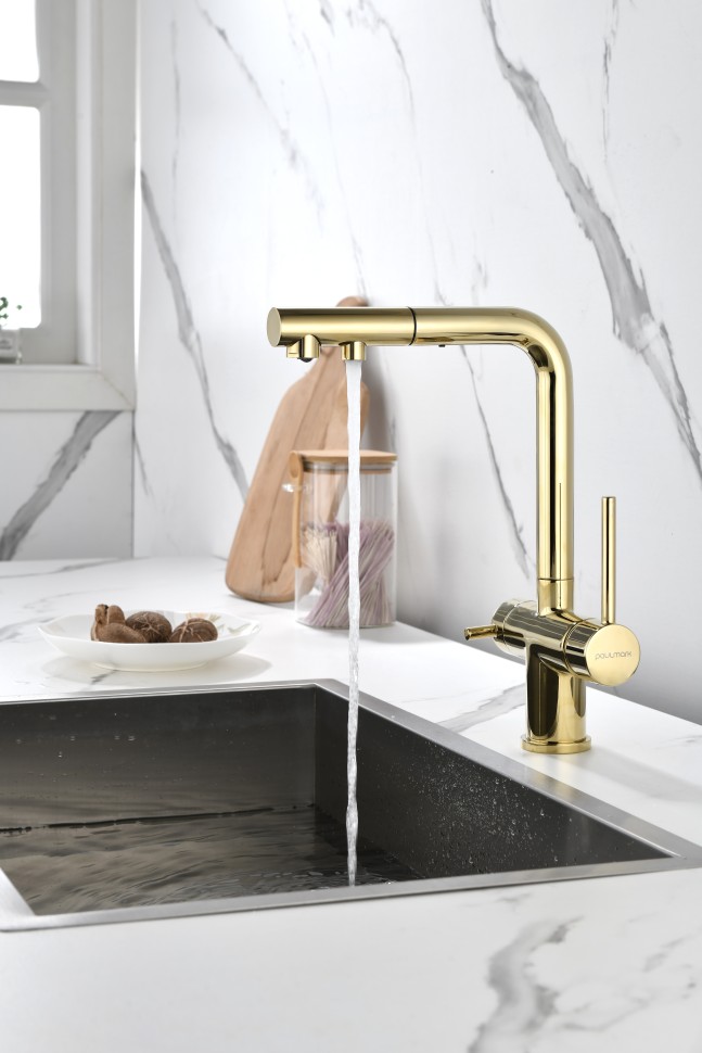 Смеситель для кухни SERPENTINE, золото, Se213222-G, Paulmark