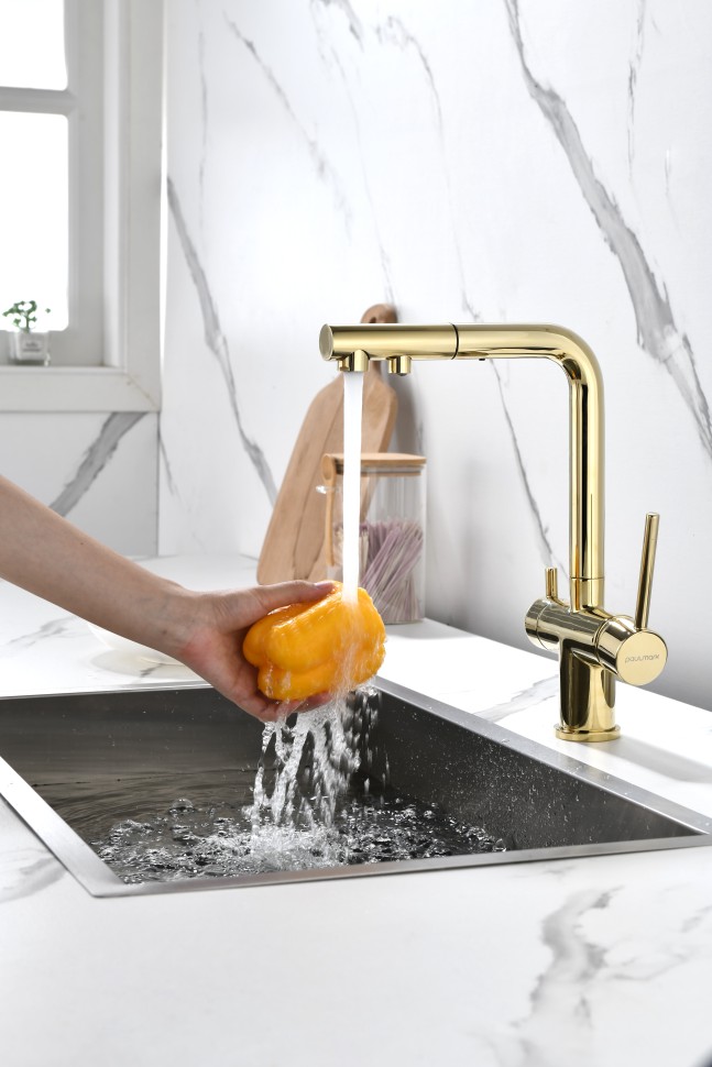 Смеситель для кухни SERPENTINE, золото, Se213222-G, Paulmark