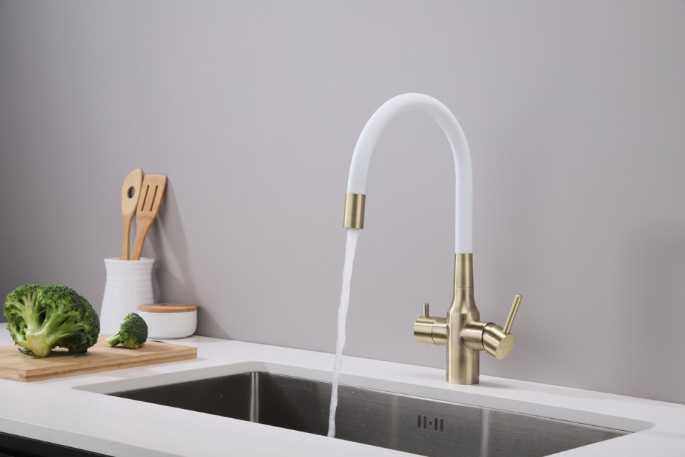 Смеситель для кухни Salix бронза, белый шланг, Sa213419-BRw, Paulmark
