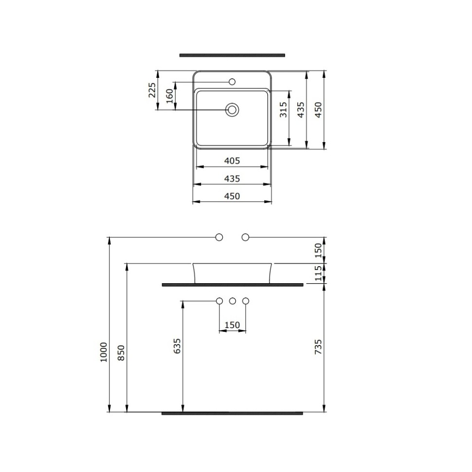 Раковина BERGES Ego SL накладная, 45x45 см, матовый серый, с отверстием под смеситель
