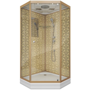 Душевая кабина Niagara Luxe NG-7702DG (100x100х210) низкий поддон(15см),дверь распашная,стенки золото,3 места