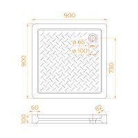 Поддон для душа квадратный керамический RGW CR B Черный 900x900