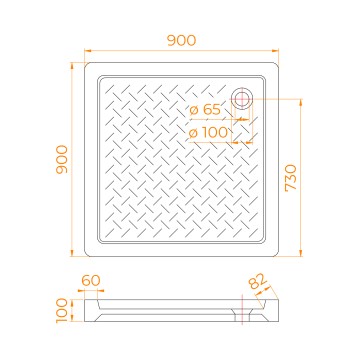 Поддон для душа квадратный керамический RGW CR B Черный 900x900