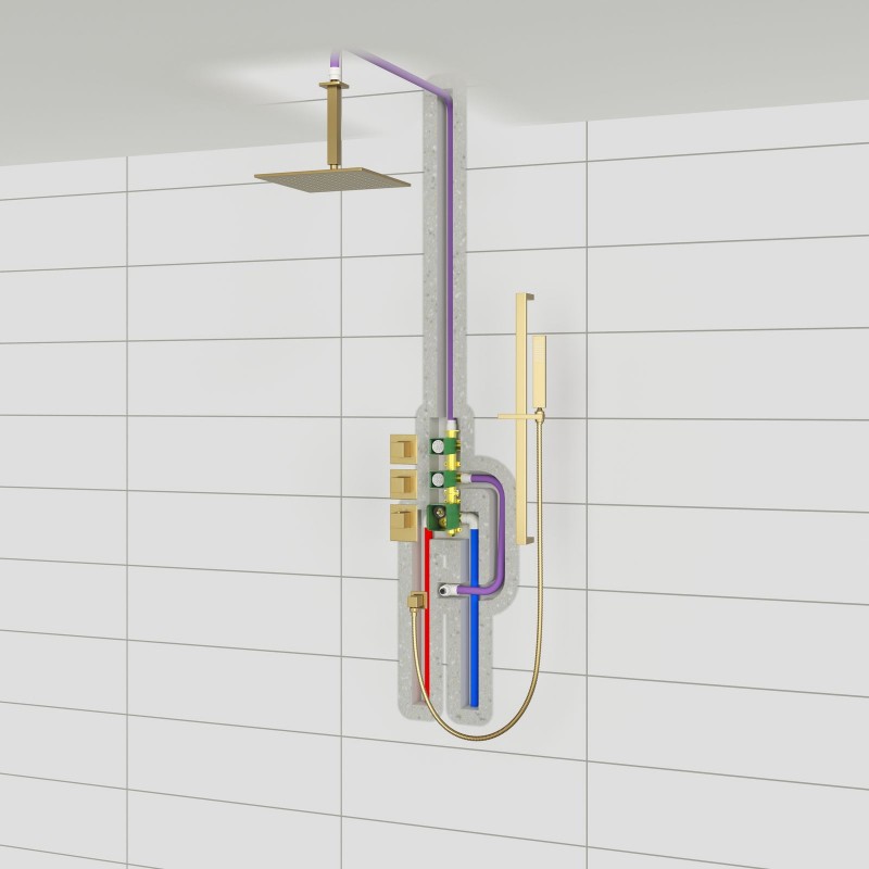 Душевая система встроенная с термостатом Timo Selene SX-2229/17SM золото матовое
