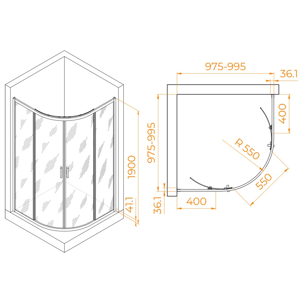 Душевой уголок RGW PA-51 (Прозрачное, 1000x1000)