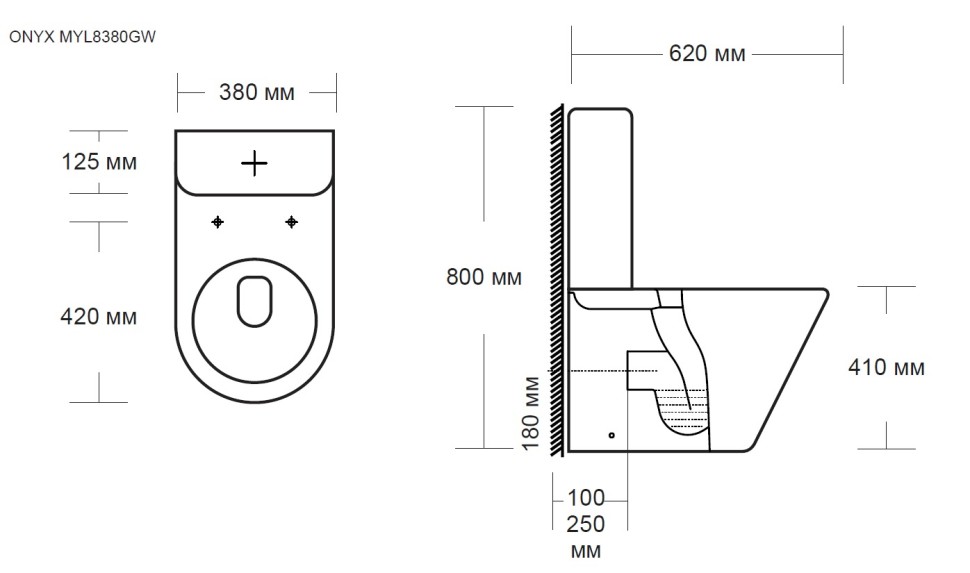 Унитаз-компакт MILLEAU ONYX 8380 белый глянец, безободковый, с микролифтом