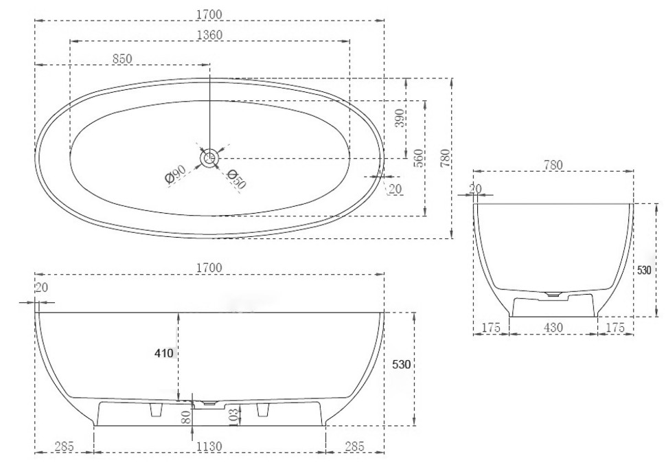 Прозрачная ванна ABBER Kristall AT9703Onyx черная