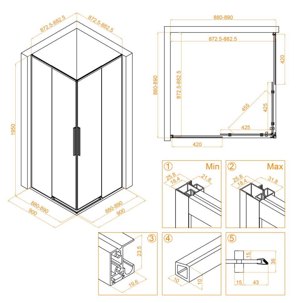 Душевой уголок RGW SV-31G (Прозрачное, 900x900)