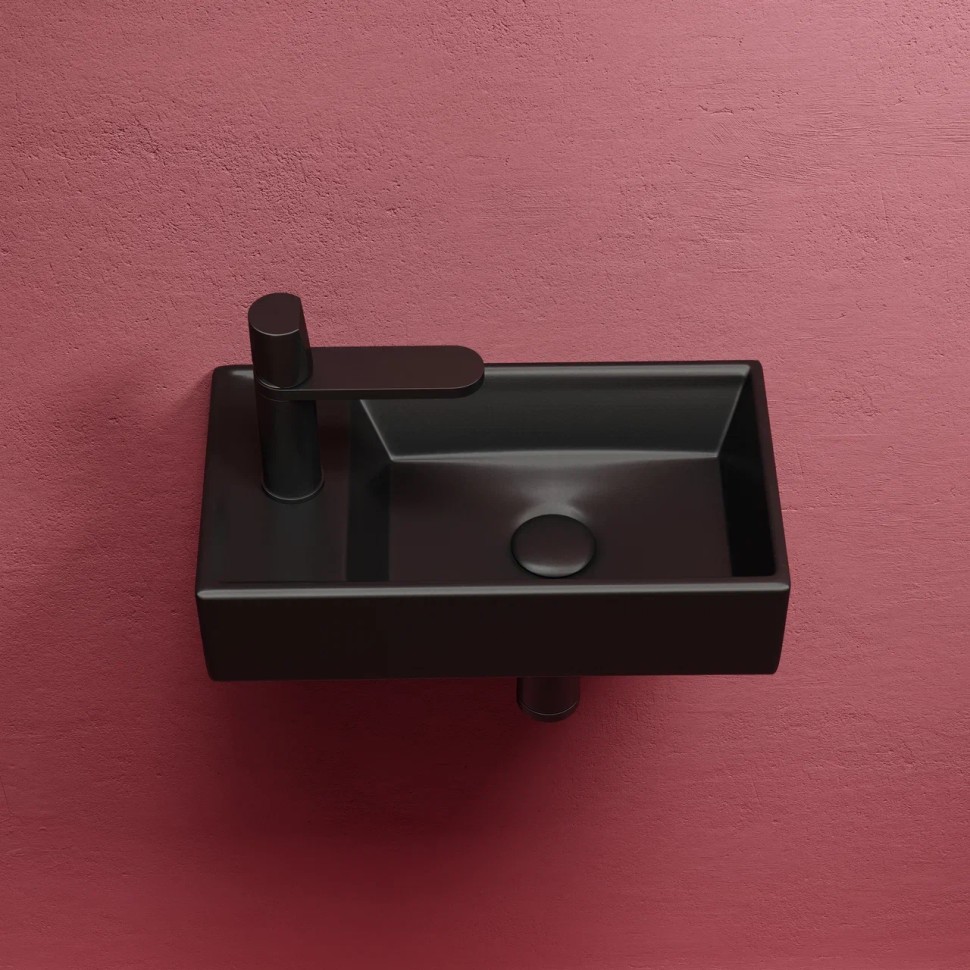 Умывальник подвесной прямоугольный (чаша справа, отверстие под смеситель слева) цвет черный матовый Element 407x217x100