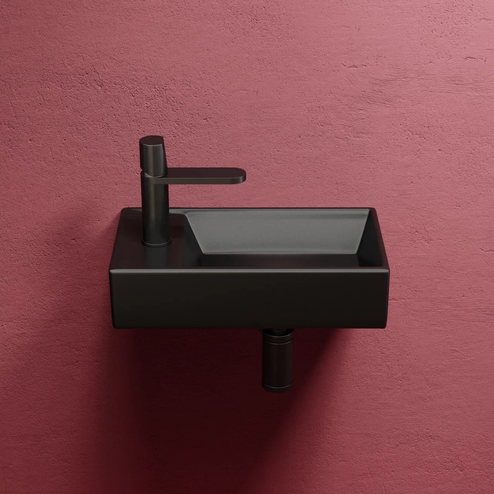 Умывальник подвесной прямоугольный (чаша справа, отверстие под смеситель слева) цвет черный матовый Element 407x217x100