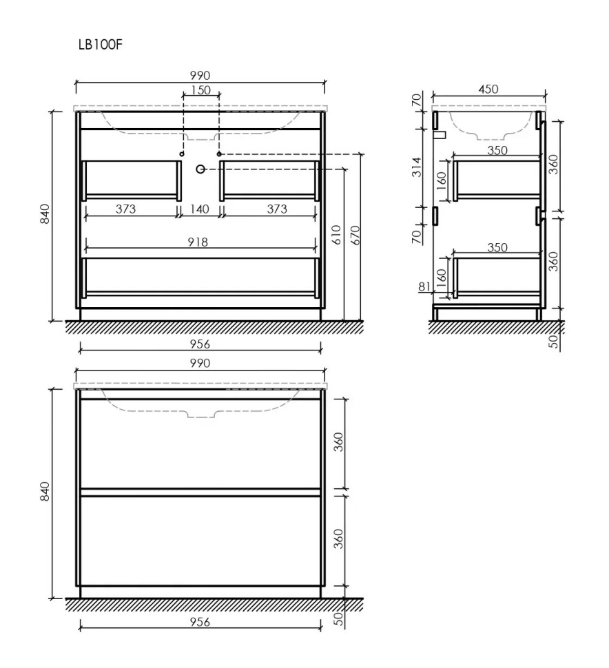 Тумба под раковину SANCOS Libra Floor напольная, 990х450х840, c двумя ящиками оснащенными доводчиками, дуб галифакс натуральный, арт. LB100FEG