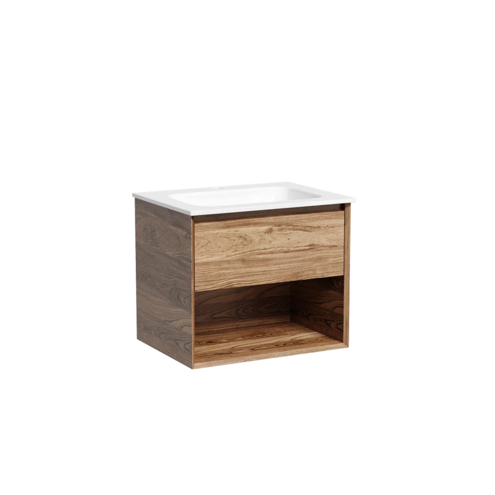 Тумба подвесная SANCOS Marmi 1.0 590х445х520 c одним ящиком оснащенным доводчиками скрытого монтажа и открытой нишей, дуб чарльстон, арт.MR1.060ECH
