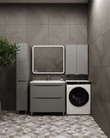 Тумба напольная STYLELINE "Бергамо мини 90" (2 ящ.) Люкс антискрейтч серый, PLUS с раковиной Каре Люкс МИНИ 900х350