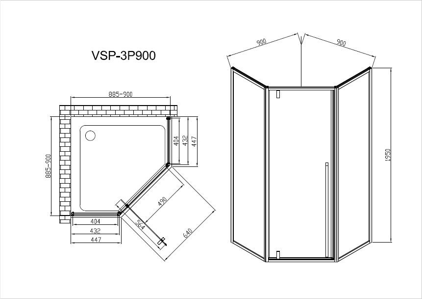 Душевой уголок Penta VSP-3P900CL, 900*900, хром, стекло прозрачное