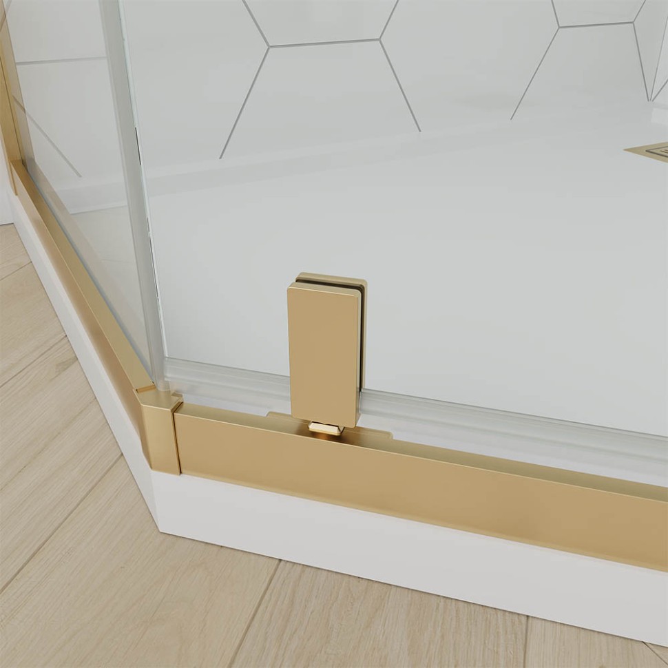 Душевой угол Veconi Ottimo P10 G, 800x800x1900, золото брашинг, стекло янтарное
