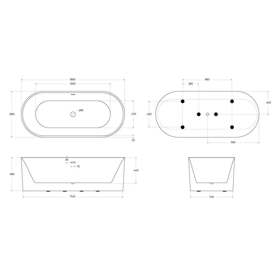 Акриловая ванна BELBAGNO BB705-1800-800