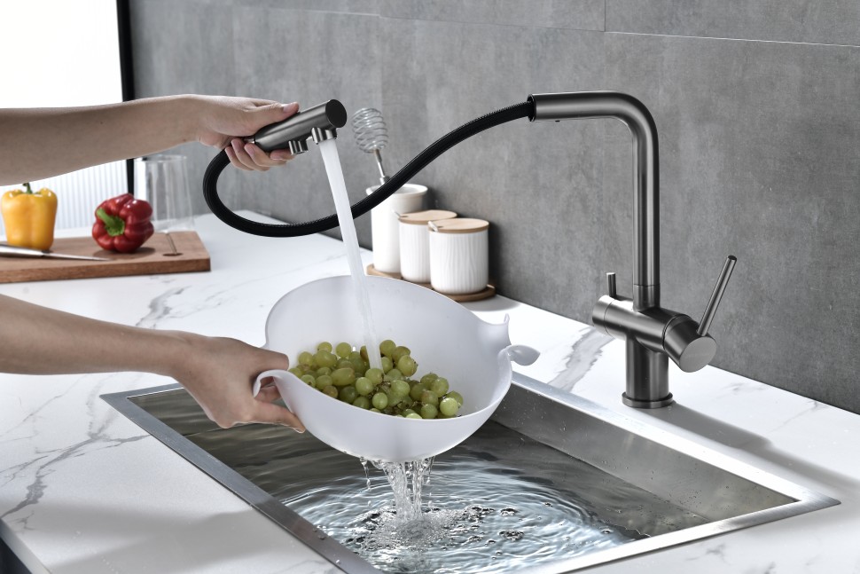 Смеситель для кухни SERPENTINE, вороненая сталь, Se213222-GM, Paulmark