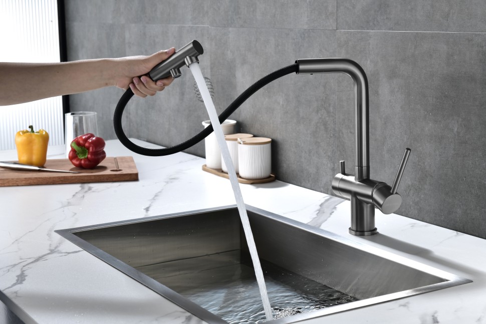 Смеситель для кухни SERPENTINE, вороненая сталь, Se213222-GM, Paulmark