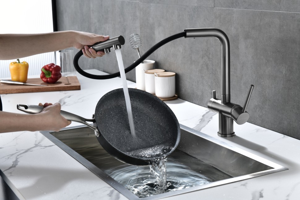 Смеситель для кухни SERPENTINE, вороненая сталь, Se213222-GM, Paulmark