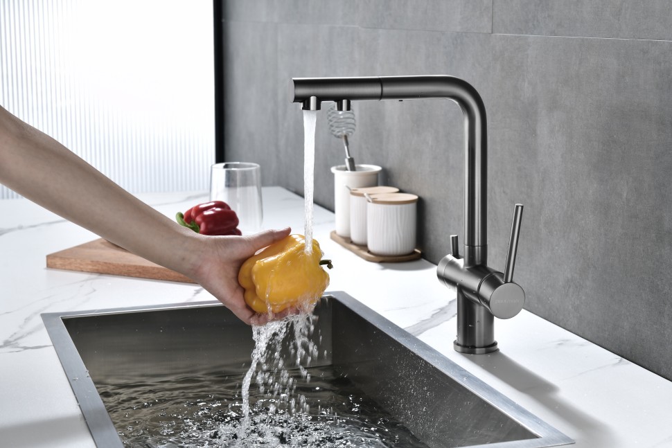 Смеситель для кухни SERPENTINE, вороненая сталь, Se213222-GM, Paulmark