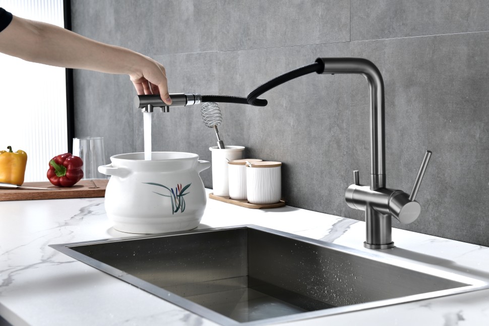 Смеситель для кухни SERPENTINE, вороненая сталь, Se213222-GM, Paulmark