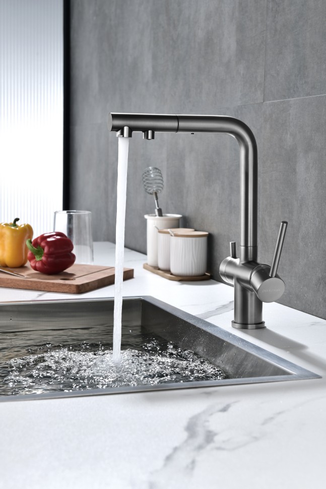 Смеситель для кухни SERPENTINE, вороненая сталь, Se213222-GM, Paulmark