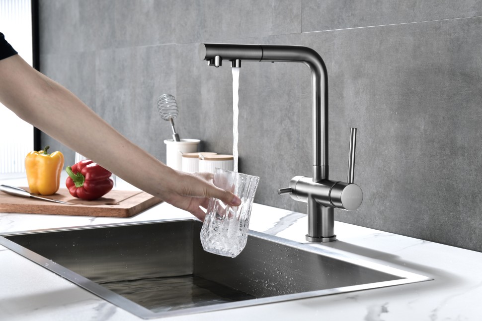 Смеситель для кухни SERPENTINE, вороненая сталь, Se213222-GM, Paulmark