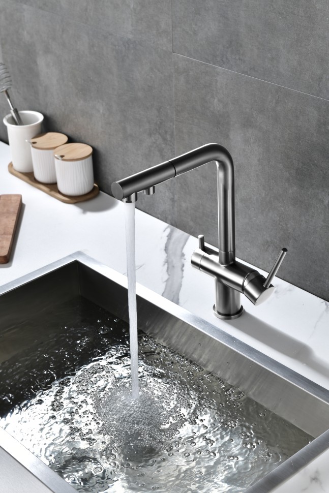 Смеситель для кухни SERPENTINE, вороненая сталь, Se213222-GM, Paulmark