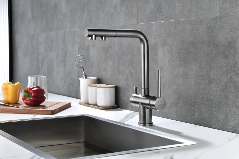 Смеситель для кухни SERPENTINE, вороненая сталь, Se213222-GM, Paulmark