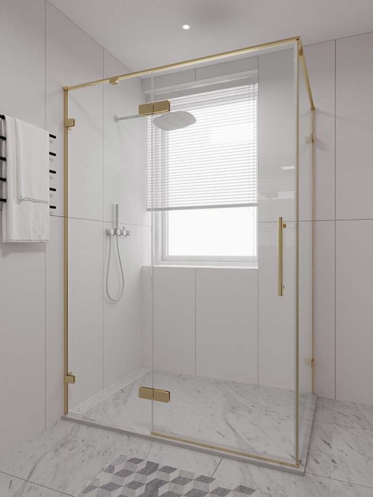 Душевой угол распашной Veconi Premium Alassio SP G, 1300х900x2000, брашированное золото, стекло прозрачное осветленное