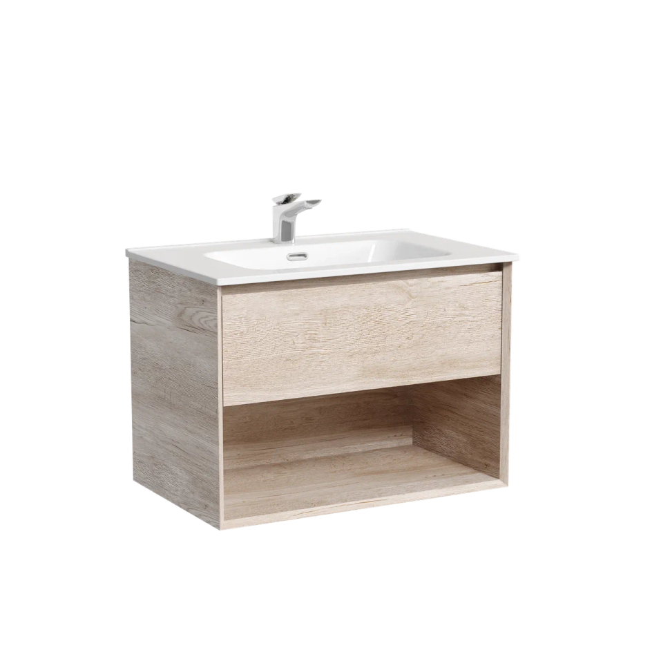 Тумба подвесная SANCOS Marmi 1.0 690х445х520 c одним ящиком оснащенным доводчиками скрытого монтажа и открытой нишей, дуб галифакс натуральный, арт. MR1.070EG