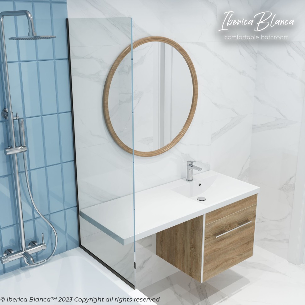 Шторка для ванны IBERICA BLANCA Mod.403 неподвижная прозрачное стекло/черный 70х140см (IB403.SB.140.70)