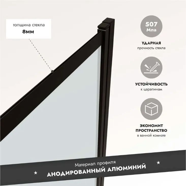 Шторка для ванны IBERICA BLANCA Mod.403 неподвижная прозрачное стекло/черный 70х140см (IB403.SB.140.70)