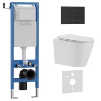 Комплект 3в1 IBERICA BLANCA инсталляция SILENCIO MINI, унитаз BURGOS ALTO белый, кнопка смыва INOX-R черный матовый (IB.001M.BRA.231.1504)