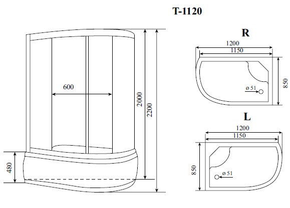 Timo Standart T-1120 L душевая кабина 120*85*220