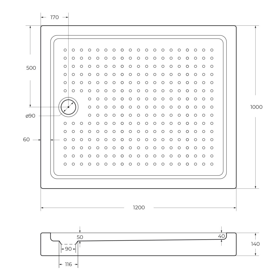 Акриловый поддон CEZARES TRAY-A-AH-120/100-15-W